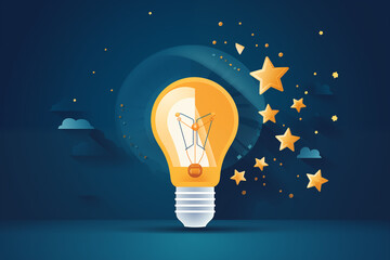 A lightbulb shining brightly against a night sky, symbolizing inspiration, innovation, and the spark of creativity