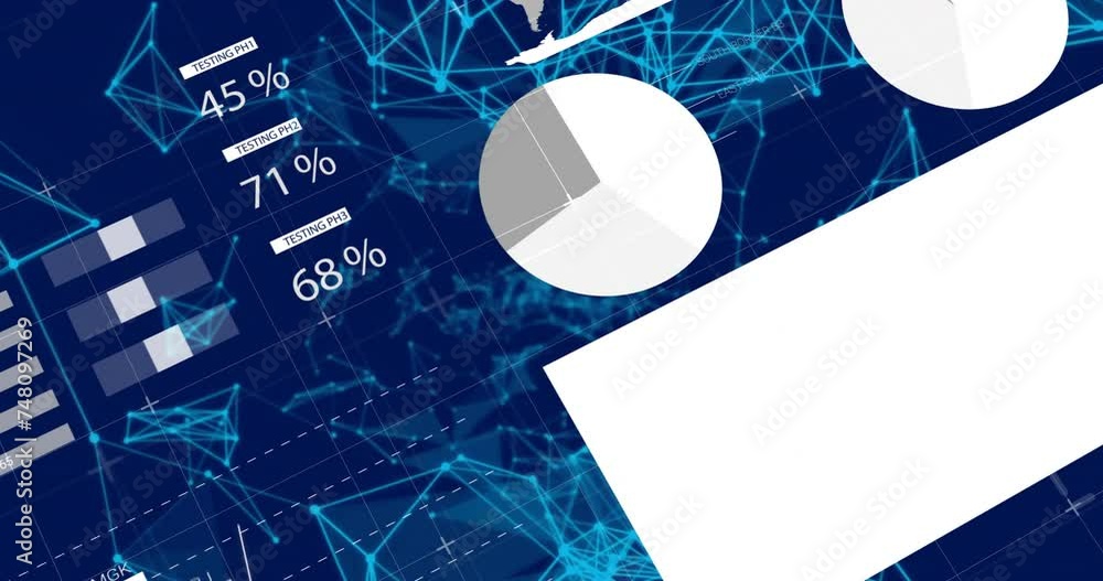 Canvas Prints Animation of financial data processing over network of connections on blue background