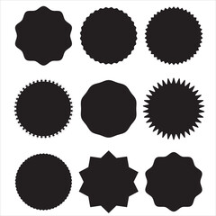 Set of black starburst, sunburst badges. Design elements - best for sale sticker, price tag, quality mark. Flat vector illustration isolated on white background. Black stickers