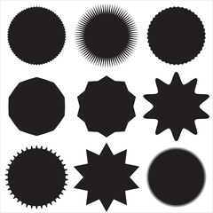 Set of black starburst, sunburst badges. Design elements - best for sale sticker, price tag, quality mark. Flat vector illustration isolated on white background. Black stickers
