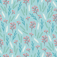 Easter seamless pattern with leaves and berries. Vector illustration