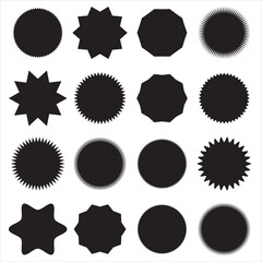 Set of black starburst, sunburst badges. Design elements - best for sale sticker, price tag, quality mark. Flat vector illustration isolated on white background. Black stickers