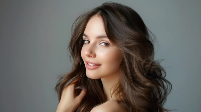 Model with Smooth Brown Hair and Radiant seamless looping time-lapse virtual 4k video animation background.