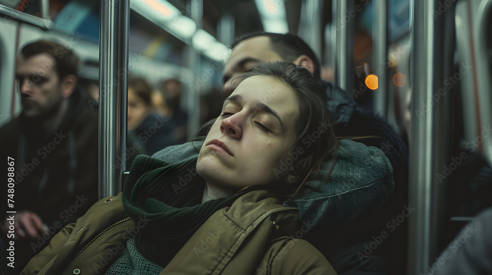 Canvas Prints Tired depressed people in subway, rush hour