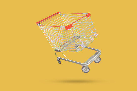 shopping cart isolated on yellow background