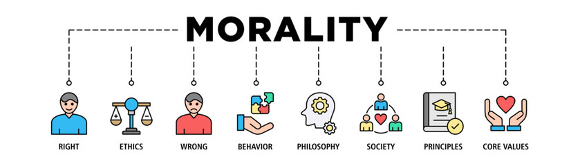 Morality banner web icon vector illustration concept for web and print with an icon of right, ethics, wrong, behavior, philosophy, society, principles, core values
