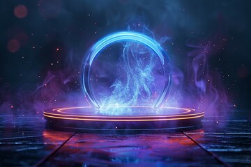 Sci fi element light illuminates magic circle teleport podium beautifully - obrazy, fototapety, plakaty