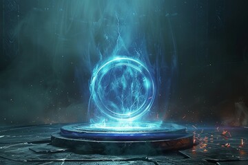 Fototapeta na wymiar Sci fi element light illuminates magic circle teleport podium beautifully