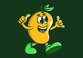 Cute mango mascot character cartoon in yellow color illustration. Isolated background