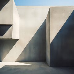 Abstract geometric shapes created by shadows on a concrete wall.