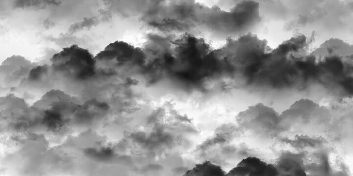 Luxury Nature Abstract: Mountainous Cumulus Clouds Boiling in the Summer Sky.  Darkness and light, heaven. Grey clouds. White cloud isolated on black background, Fluffy texture , Abstract smoke...