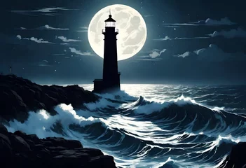 Foto op Canvas lighthouse in the night © Shahla