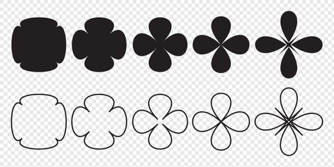 Minimal y2k star shapes. Set of 10 minimal icons in black and stock colors. Bauhaus inspired design elements. Futuristic composition in vector. Vector illustration in eps 10.