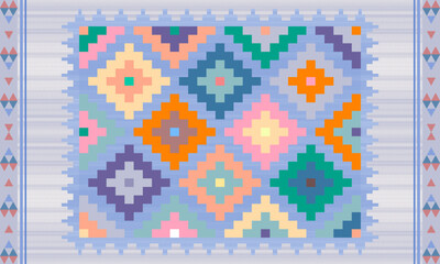 Rug carpet background Geometric ethnic oriental ikat pattern traditional Design for background, carpet, wallpaper, clothing, wrapping, Batik, fabric, Vector illustration