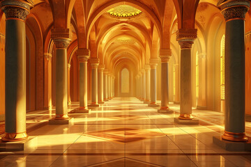 Fototapeta na wymiar 3d mosque element in ornate arabic. islamic architecture interior. ramadan kareem holiday celebration concept