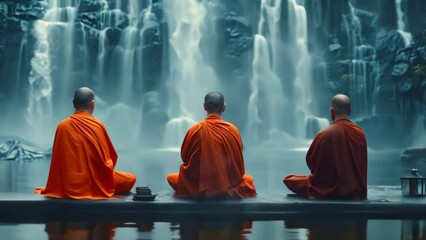 Monks In Deep Contemplation, Embodying Tranquility And Spiritual Devotion To Buddhism Video