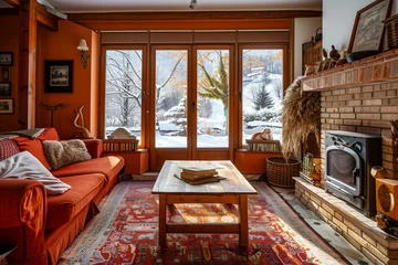Foto op Canvas  Comfort, quality and good taste, in a traditional house in a winter snowy landscape © Luis