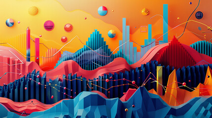 Abstract visualization of risk management strategies with charts and graphs analyzing uncertainties