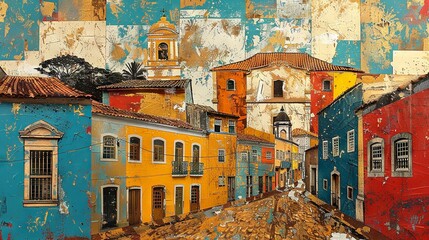 Fototapeta na wymiar Pelourinho's Vibrance Art Collage