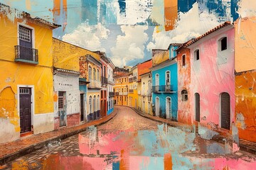 Fototapeta na wymiar Pelourinho's Vibrance Art Collage