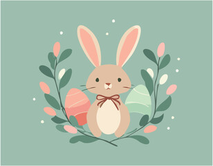 Coelho de Páscoa fofinho em um cenário colorido e com ovos de Páscoa | Cute Easter bunny in a colorful setting with Easter eggs