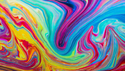 Abstract bright multi colored painting background. Art with liquid fluid grunge texture. Acrylic painted waves.