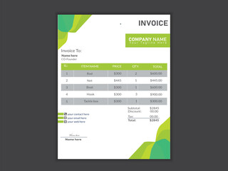 Minimalist professional vector a4 invoice design template.