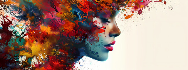Obraz na płótnie Canvas Explosion of Creativity: A Surreal Woman's Portrait