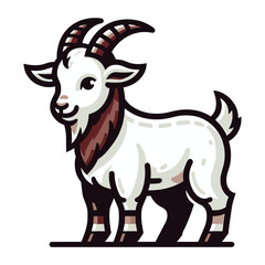 Cute goat full body cartoon mascot character vector illustration, funny adorable farm pet animal goat design template isolated on white background