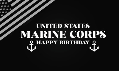 Usa Marine Corps Happy Birthday Text With Usa Flag illustration Design - obrazy, fototapety, plakaty