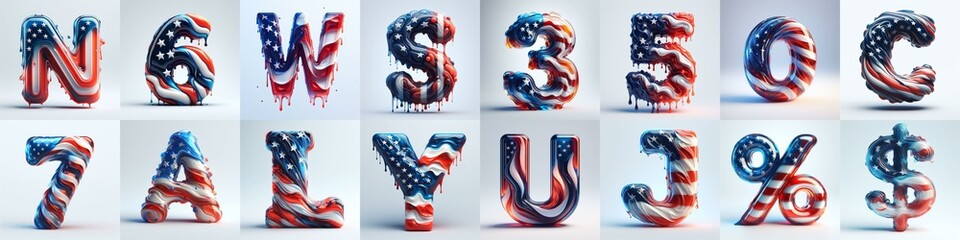 Fototapeta na wymiar glass letters in color USA flag 3D Lettering Typeface. AI generated illustration