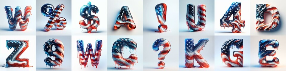 Fototapeta na wymiar glass letters in color USA flag 3D Lettering Typeface. AI generated illustration