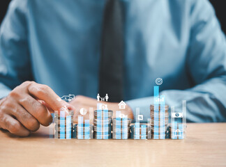 Business finance technology investment concept. Businessman investor trader analyze financial data...