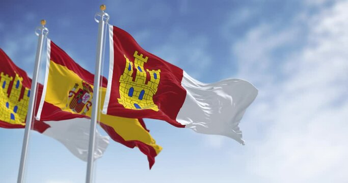 Close-up of Castilla La Mancha flag waving