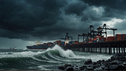 container cargo freight ship - obrazy, fototapety, plakaty