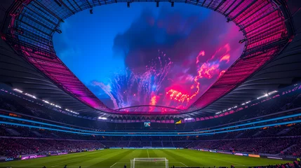 Fototapete Dramatic Fireworks Sky Over German Stadium Awaiting Euro 2024 © aimodels24