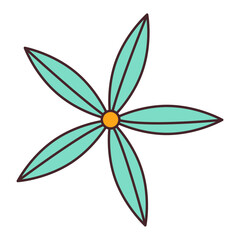 Turquoise flower. Doodle style isolated on white background. Spring summer seasons design element. Perfect For Poster Invitation Tshirt Print or Greeting Card. Trendy flat vector illustration 