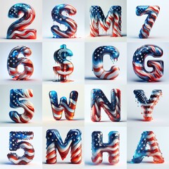 glass letters in color USA flag 3D Lettering Typeface. AI generated illustration
