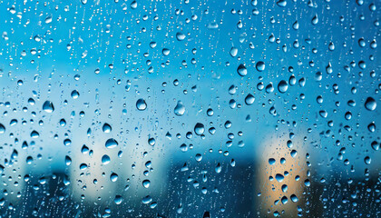 Abstract background with rain drops on window glass.