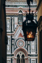Obraz premium Lantern in front of Cathedral of Santa Maria del Fiore (Saint Mary of the Flower) in Florence, Italy.