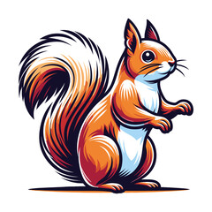Cute squirrel full body character vector illustration, fluffy adorable squirrel chipmunk design template isolated on white background