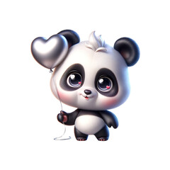 Adorable Panda Cub with Heart Balloon Illustration