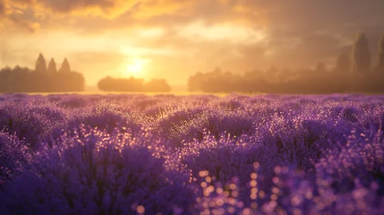 Foto auf Acrylglas Sunset Glow over Lavender Fields © slonme