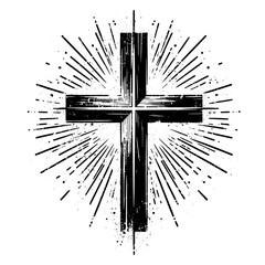 Grunge christian cross icon symbol. Flat vector illustration
