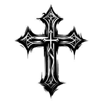 Gothic Christian cross icon symbol. Grunge style vector illustration