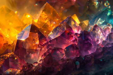 A vibrant dance of colors and light in the heart of a crystal.