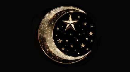 the crescent logo with star on a black background. eid mubarak greeting card