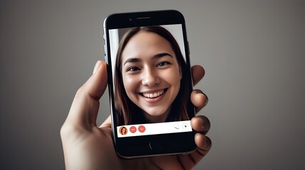 Video Call Connection: Person Engaging in Face-to-Face Conversation via Smartphone, Bridging Distance and Enhancing Communication