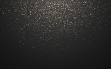 Gold glitter. Luxury particles on dark background. Falling yellow dust. Bright shining confetti. Christmas magic sparkles. Flying shiny dust. Magic holiday decoration. Vector illustration