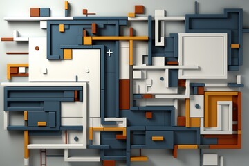 Futuristic geometric 3d design backdrop with a blend of blue, gold, and white colors